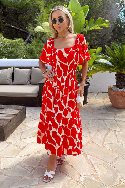 alice shirred midi dress- red check Damson Madder + Alice Shirred Midi Dress – Red Check
