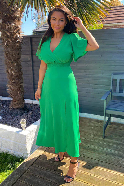 Green Gathered Waist Midi Dress AX Paris Green Gathered Waist Midi Dress AX Paris