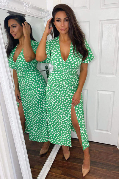 Green Heart Print Midi Dress AX Paris Green Heart Print Midi Dress AX Paris