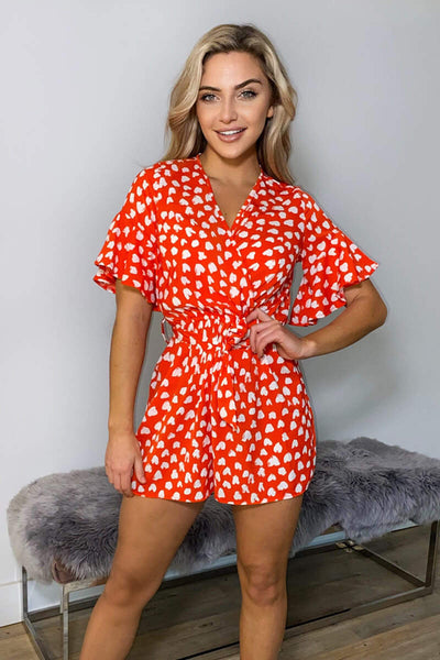 Red Heart Print Wrap Playsuit – AX Paris