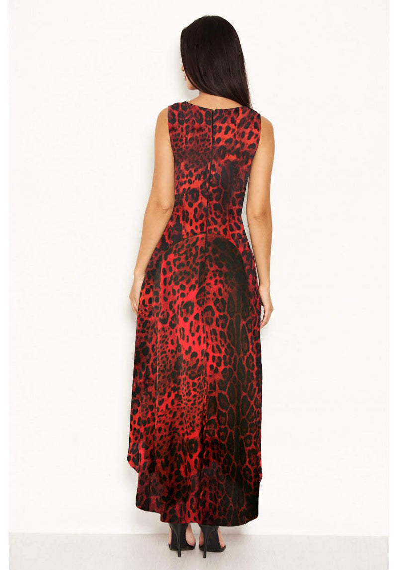 Red V Neck Animal Print Dress