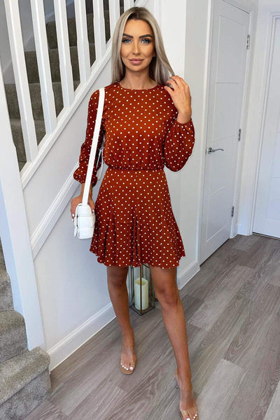 Skater Dress Rust Spotted Dress Polka Dot Rust Dress 2025