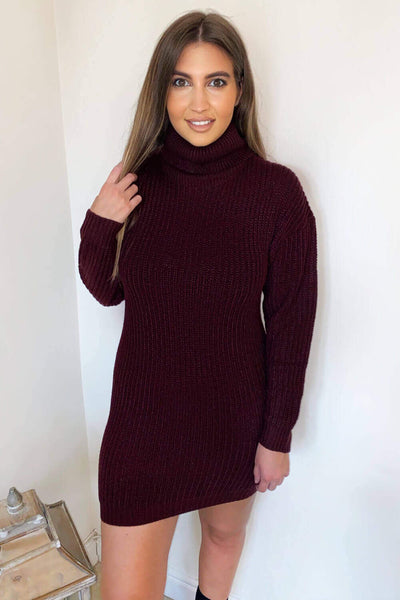 Wine Roll Neck Knit Jumper Dress – AX Paris