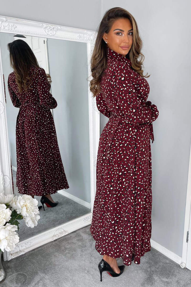 Plum Animal Print Button Up Midi Dress