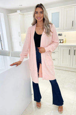 Pink Fluffy Long Cardigan