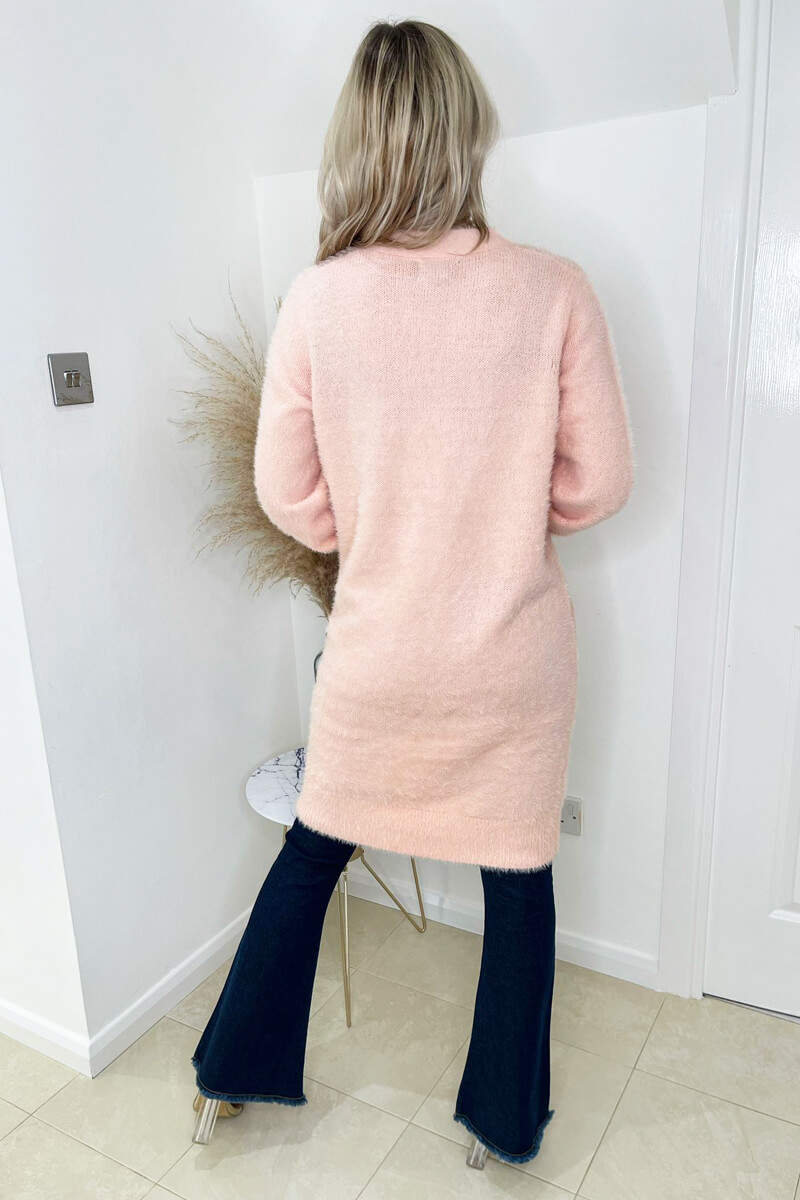 Pink Fluffy Long Cardigan