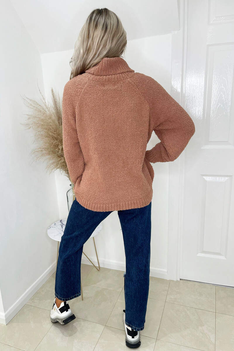 Camel Soft Knit Roll Neck Jumper