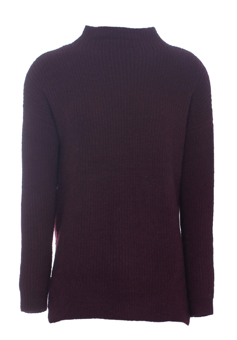 Wine High Neck Side Split Jumper