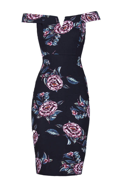 Black Floral Off The Shoulder Midi Dress – AX Paris