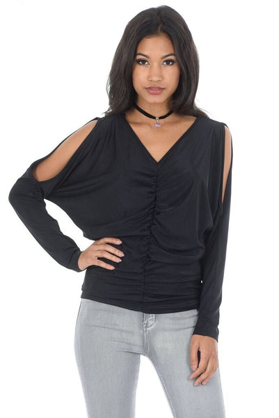 Black Cold Shoulder Top With Split Sleeve – AX Paris