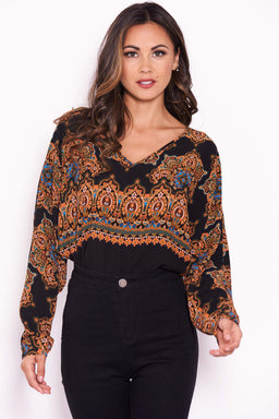 Black Paisley Long Sleeved Bodysuit