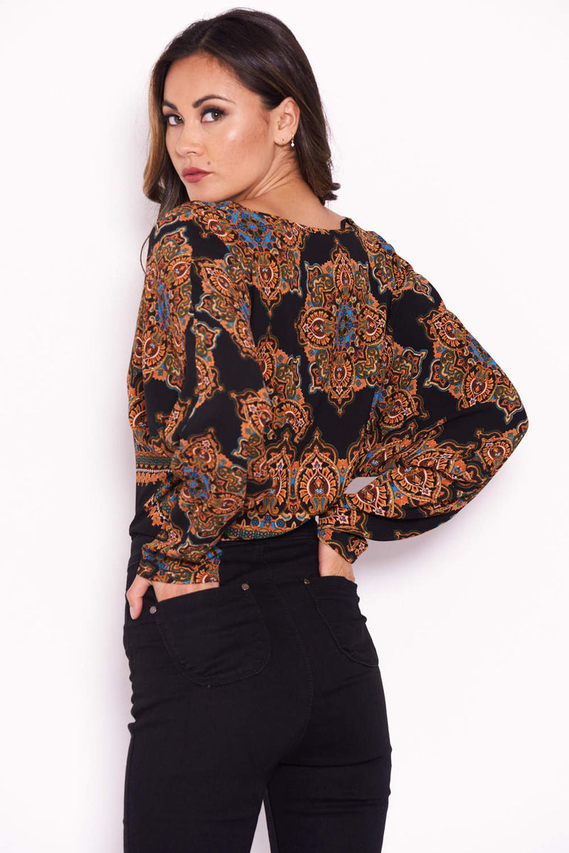 Black Paisley Long Sleeved Bodysuit