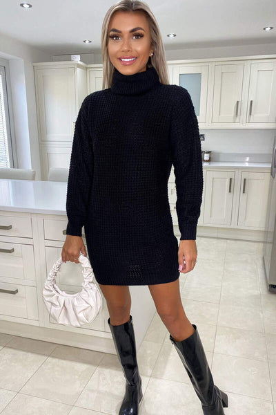 Black Roll Neck Knitted Jumper Dress – AX Paris