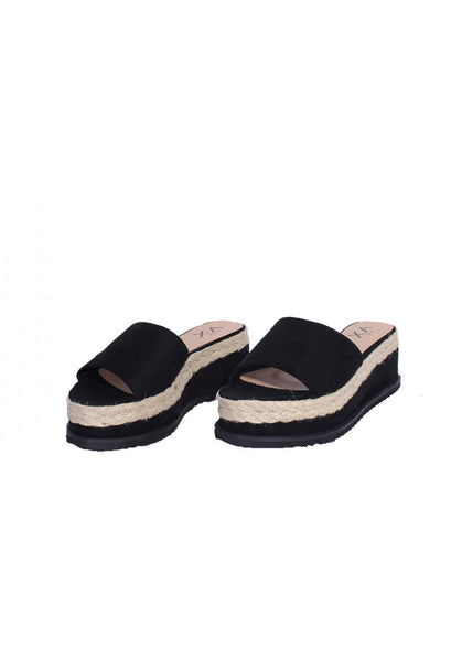 Black Suede Platform Slip On Sandals