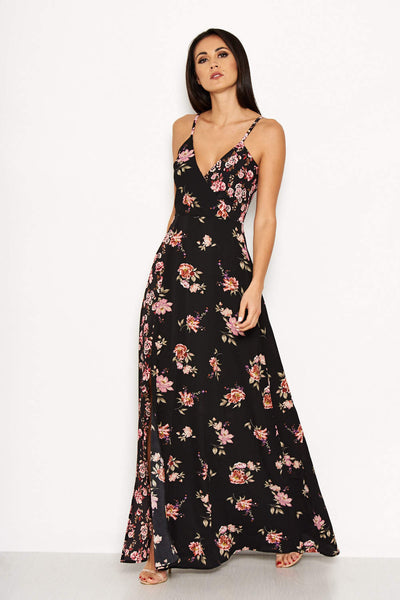 black floral v neck maxi dress Black Floral V Neck Maxi Dress – AX Paris
