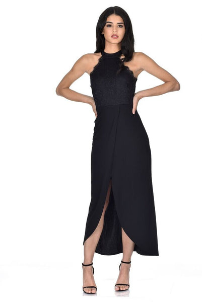 Black Lace Overlay Wrap Maxi Dress AX Paris