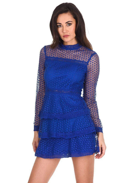 blue crochet dress long sleeve Navy Blue Corset Ruched Satin Prom Dress – Ohmollydress main image 0