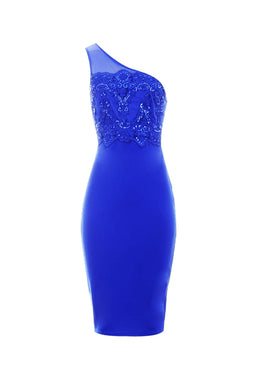 Blue One Shoulder Sequin Embroidered Bodycon