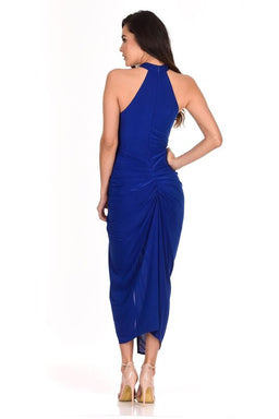 Blue Ruched Wrap Dress