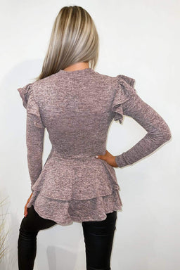 Blush Frill Shoulder Peplum Top