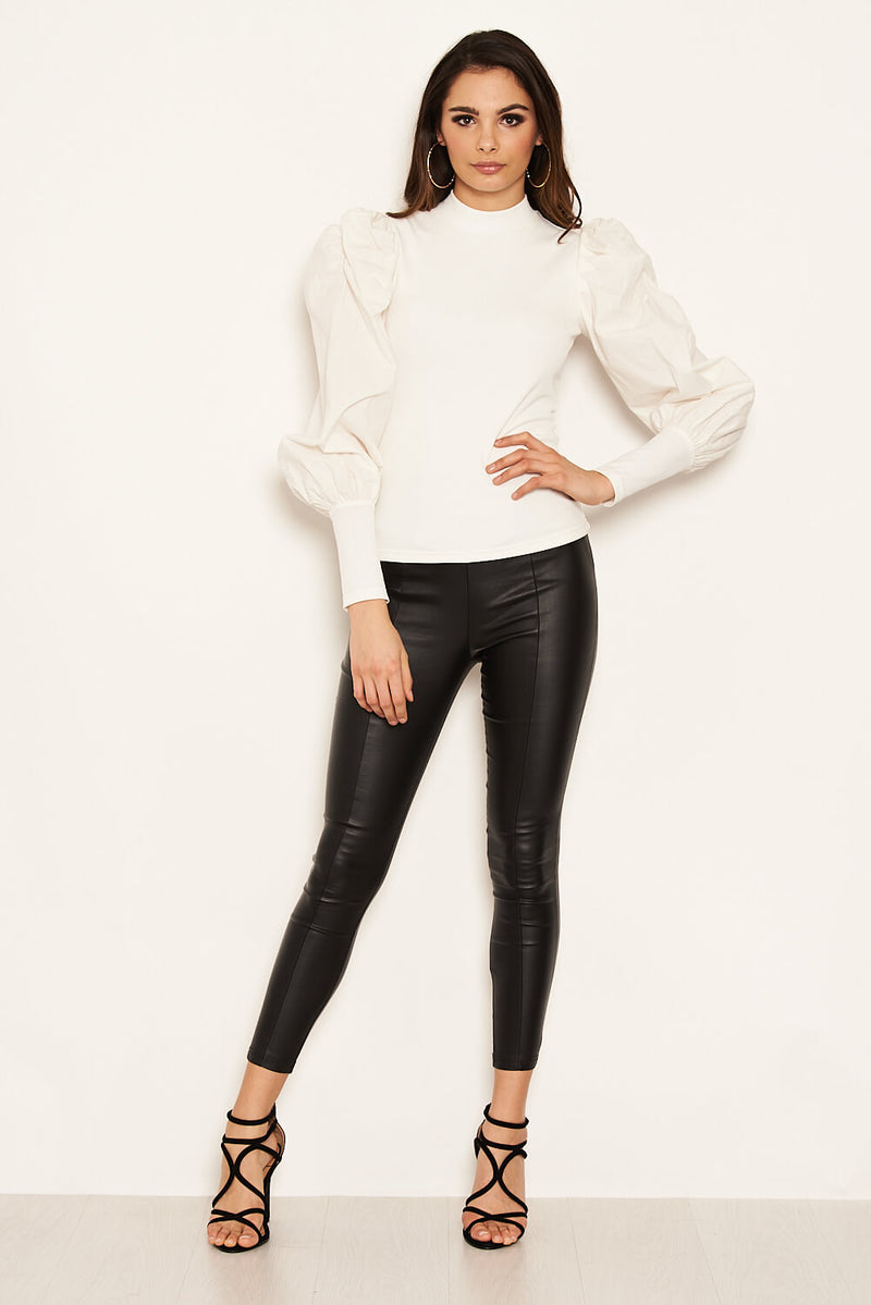 Cream Poplin Sleeve Knitted Top