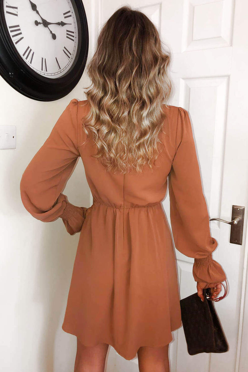 Camel Long Sleeve Skater Dress