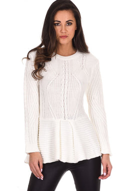 Cream Peplum Knitted Jumper