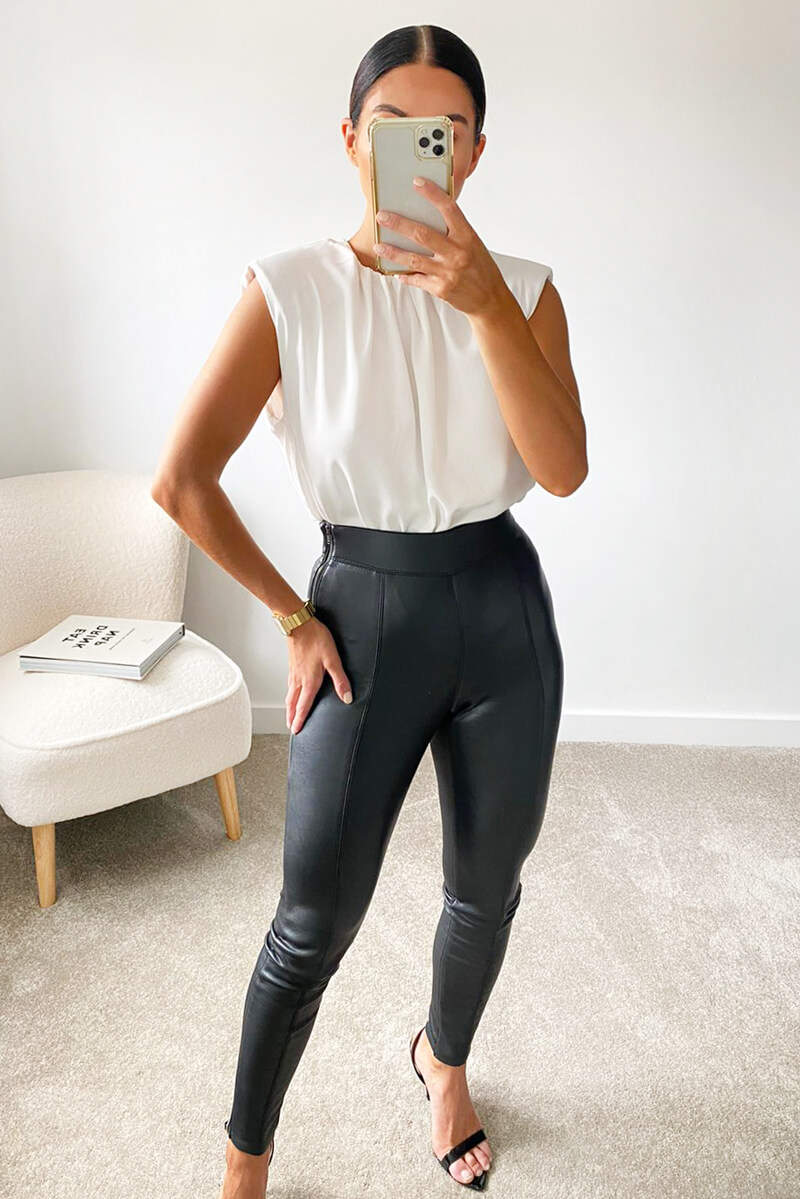Cream Padded Shoulder Sleeveless Blouse