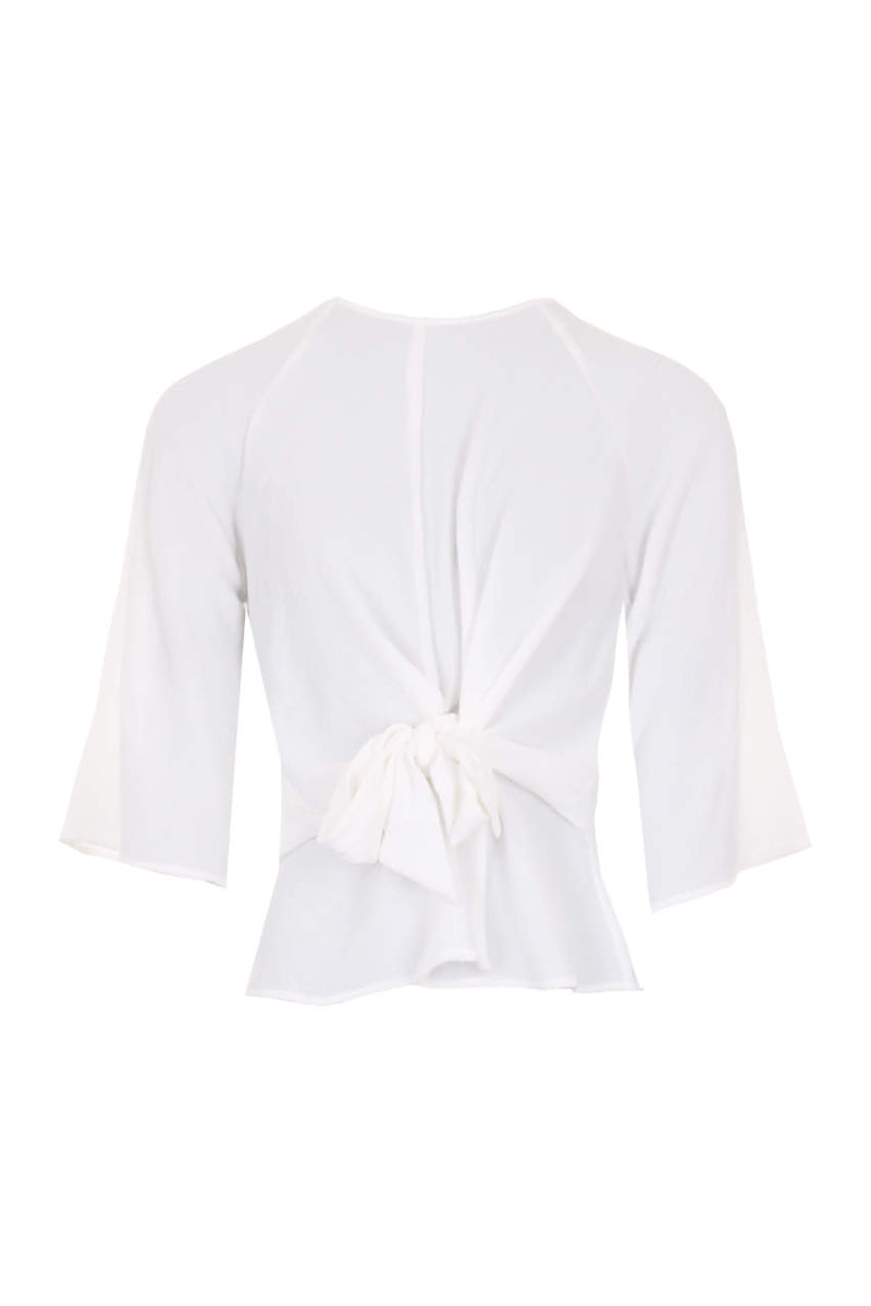 Cream Tie Waist Flared Sleeve Top