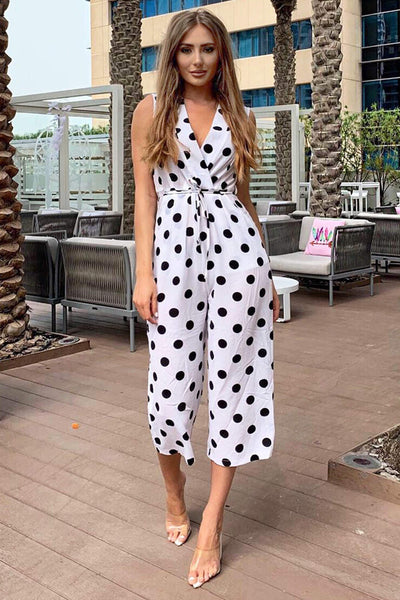 Cream Polka Dot Culotte Jumpsuit AX Paris