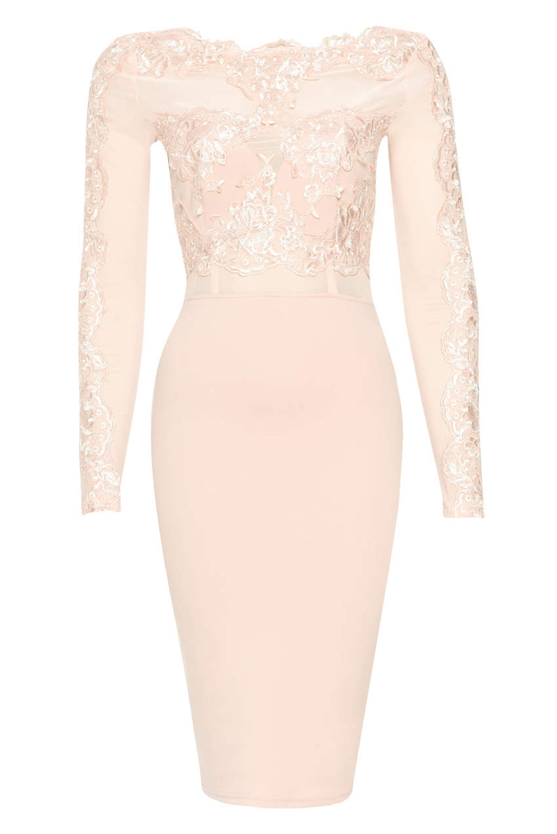 Blush Lace Detail Long Sleeved Bodycon Dress
