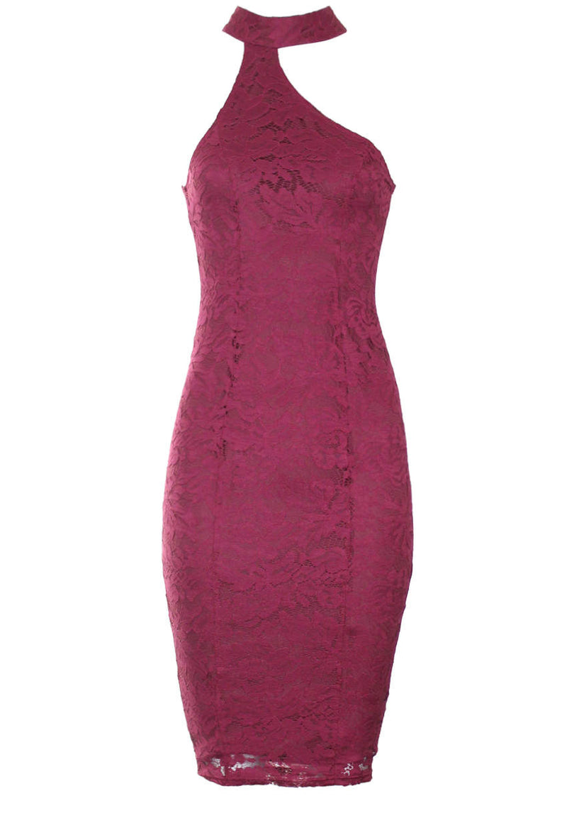 Plum Lace Choker Bodycon Dress
