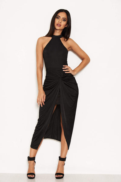 Black Ruched Wrap Over Dress – AX Paris