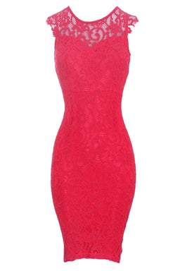 Red Crochet Midi Dress With Back Detail