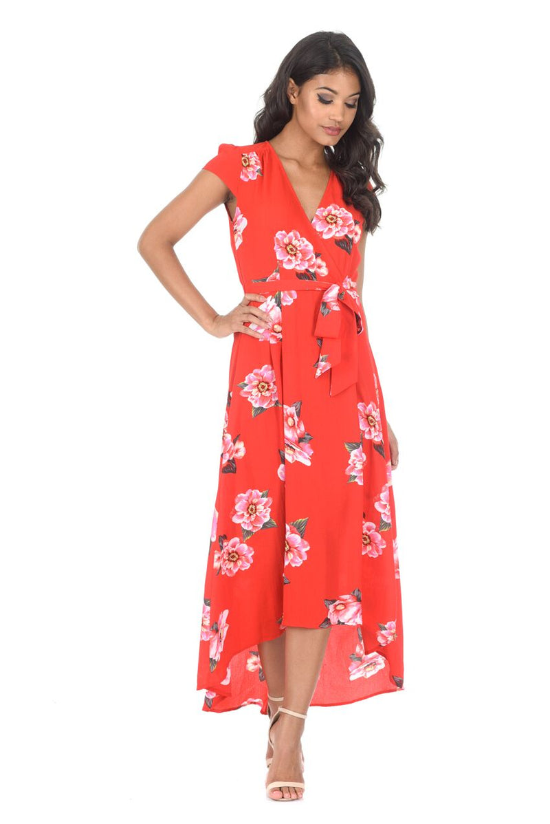 Red Floral Waterfall Dress