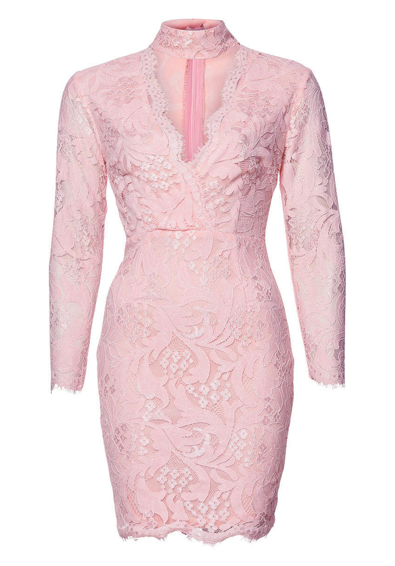 Pink Lace Choker Bodycon Mini Dress