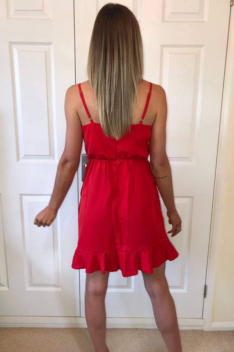 Red Strappy Frill Hem Mini Dress