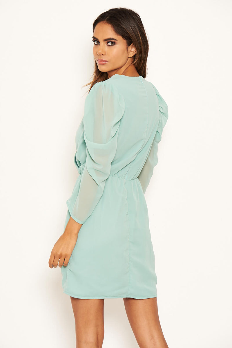 Duck Egg Chiffon Frill Front Dress