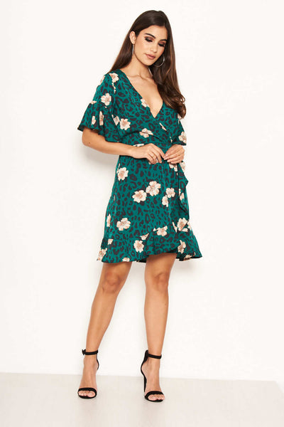 Green Leopard Print Wrap Dress AX Paris Green Leopard Print Wrap Dress AX Paris
