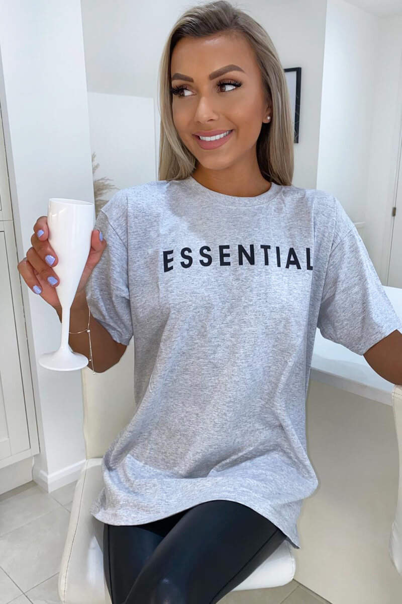 Grey Essential Slogan Oversized Tee