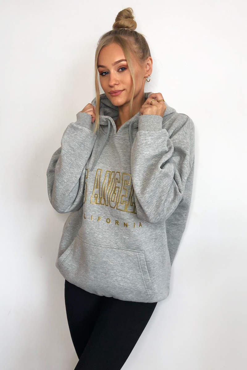 Grey LA Gold Printed Hoodie