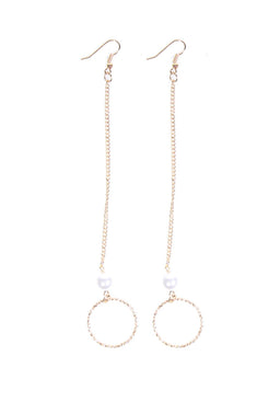 Gold Drop Chain Pearl Earrings