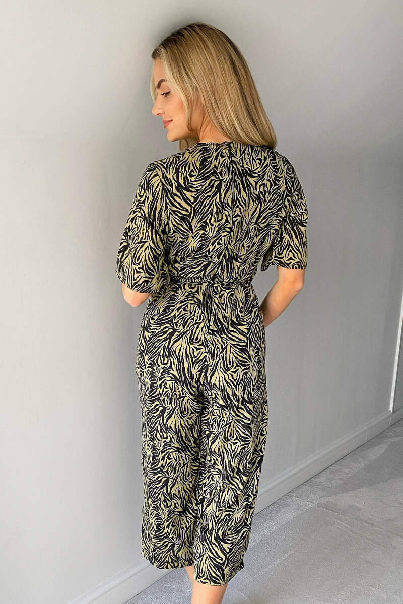 Khaki Animal Printed Wrap Jumpsuit