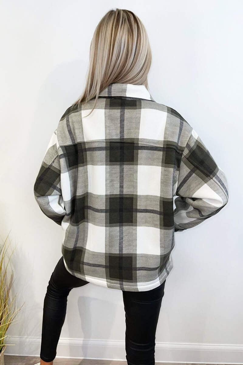 Khaki Double Pocket Checked Shirt Jacket