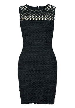 Navy Sleeveless Crochet Bodycon Mini Dress