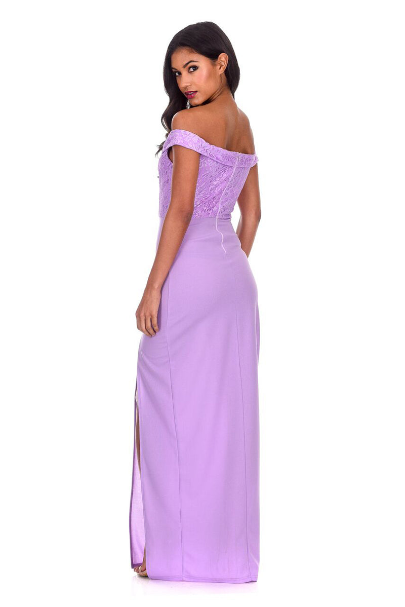 Lilac Notch Front Off The Shoulder Maxi dress
