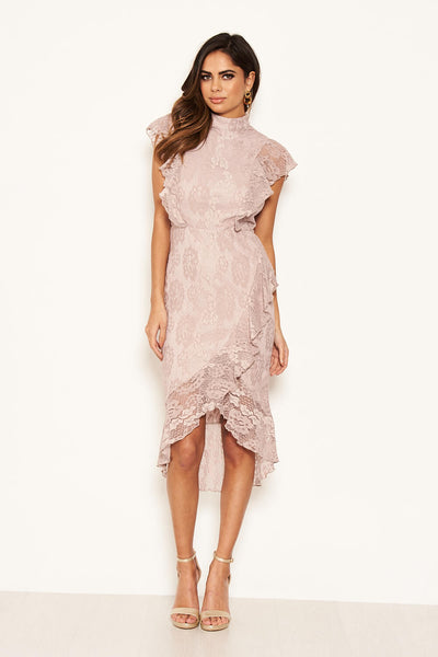 Mushroom Lace Fish Tail Frill Sleeve Midi Dress AX Paris