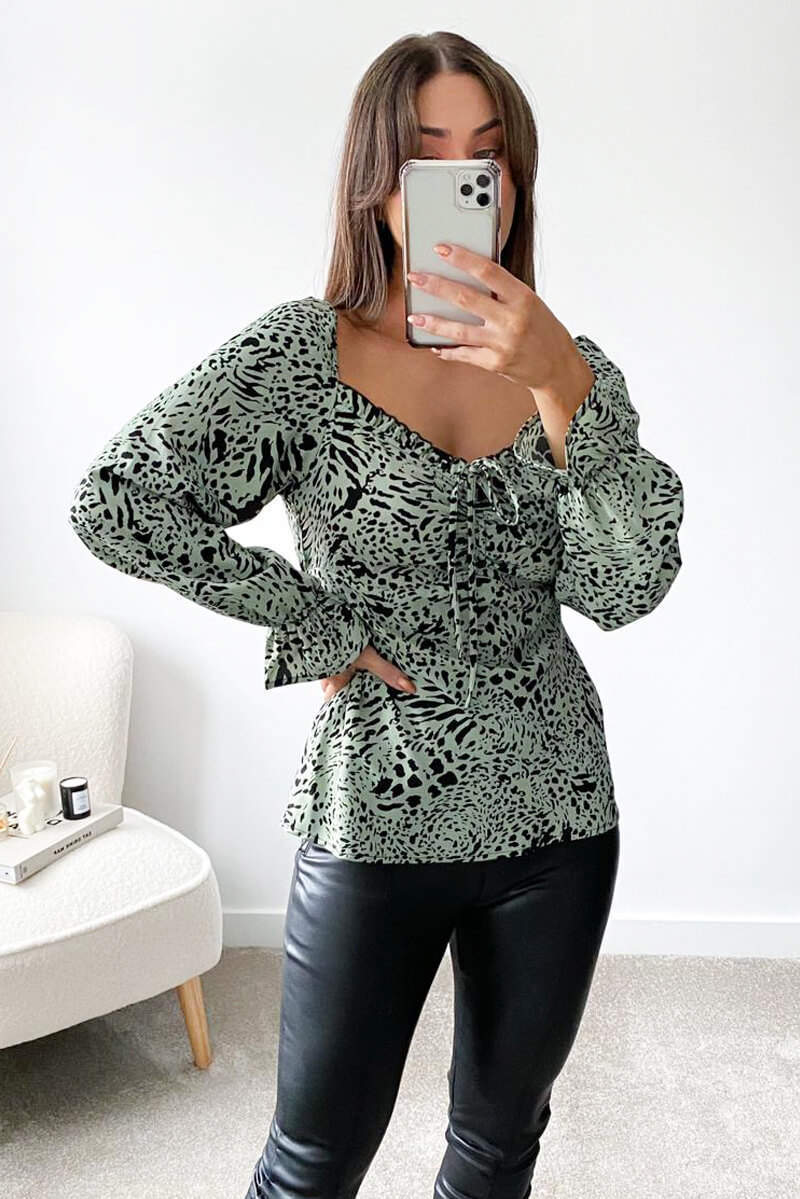 Mint Animal Printed Milkmaid Top