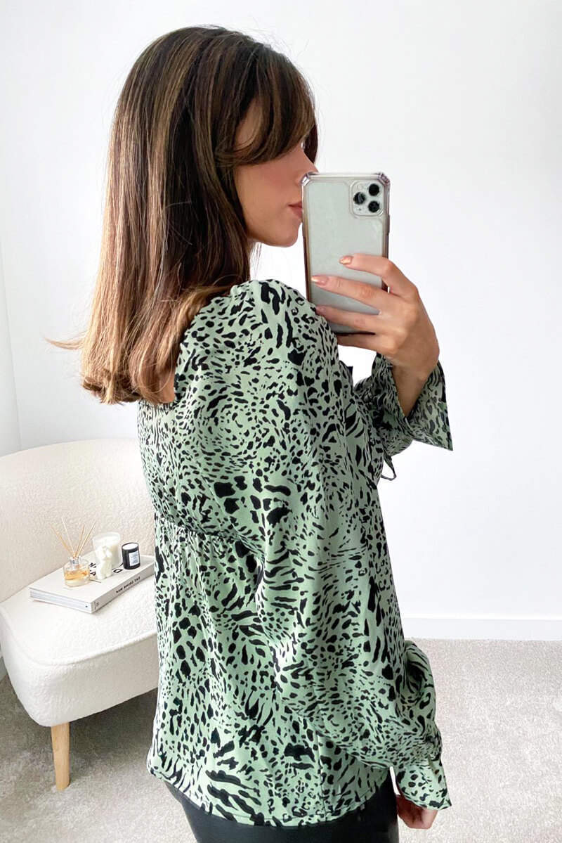 Mint Animal Printed Milkmaid Top