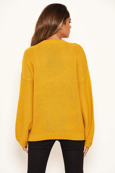 Mustard Cable Knitted High Neck Jumper AX Paris